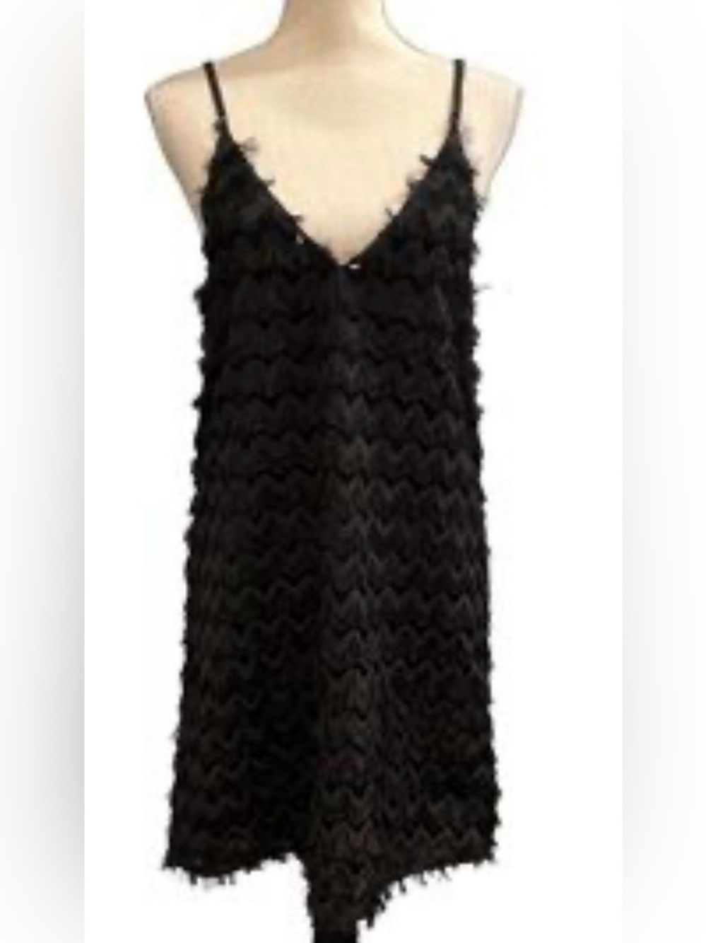 Cupshe Black Faux Feathered Dress with Thin Straps